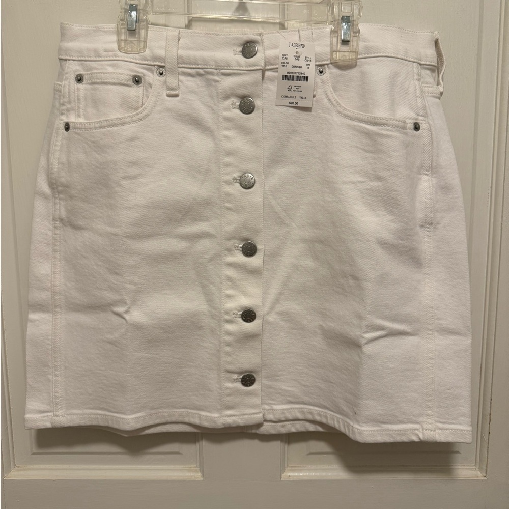 NWT J. Crew White Button-Front Mini Skirt - Size 8